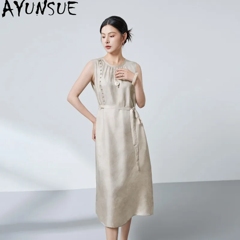 AYUNSUE 18mm Twill Silk Dresses for Woman Chinese Style Sleeveless Summer Dresses Luxury Pearlescent Dress Woman Clothes Платье
AYUNSUE 18mm Twill Silk Dresses for Woman Chinese Style Sleeveless Summer Dresses Luxury Pearlescent Dress Woman Clothes Платье
