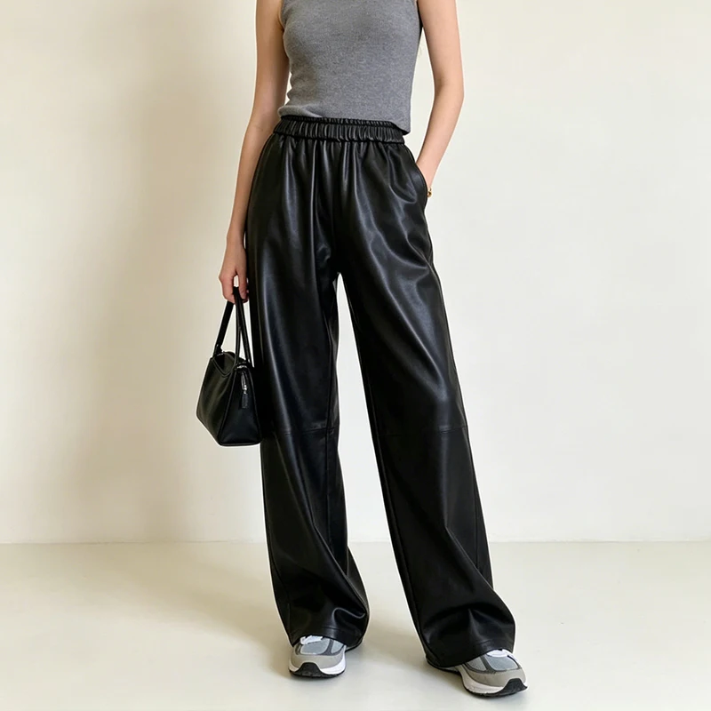 M-3XL Real Leather Trousers Fashion Women's Wide Leg Pants 2026 Fall Black Casual Straight-leg Elastic Waist Sheepskin Pants
M-3XL Real Leather Trousers Fashion Women's Wide Leg Pants 2026 Fall Black Casual Straight-leg Elastic Waist Sheepskin Pants