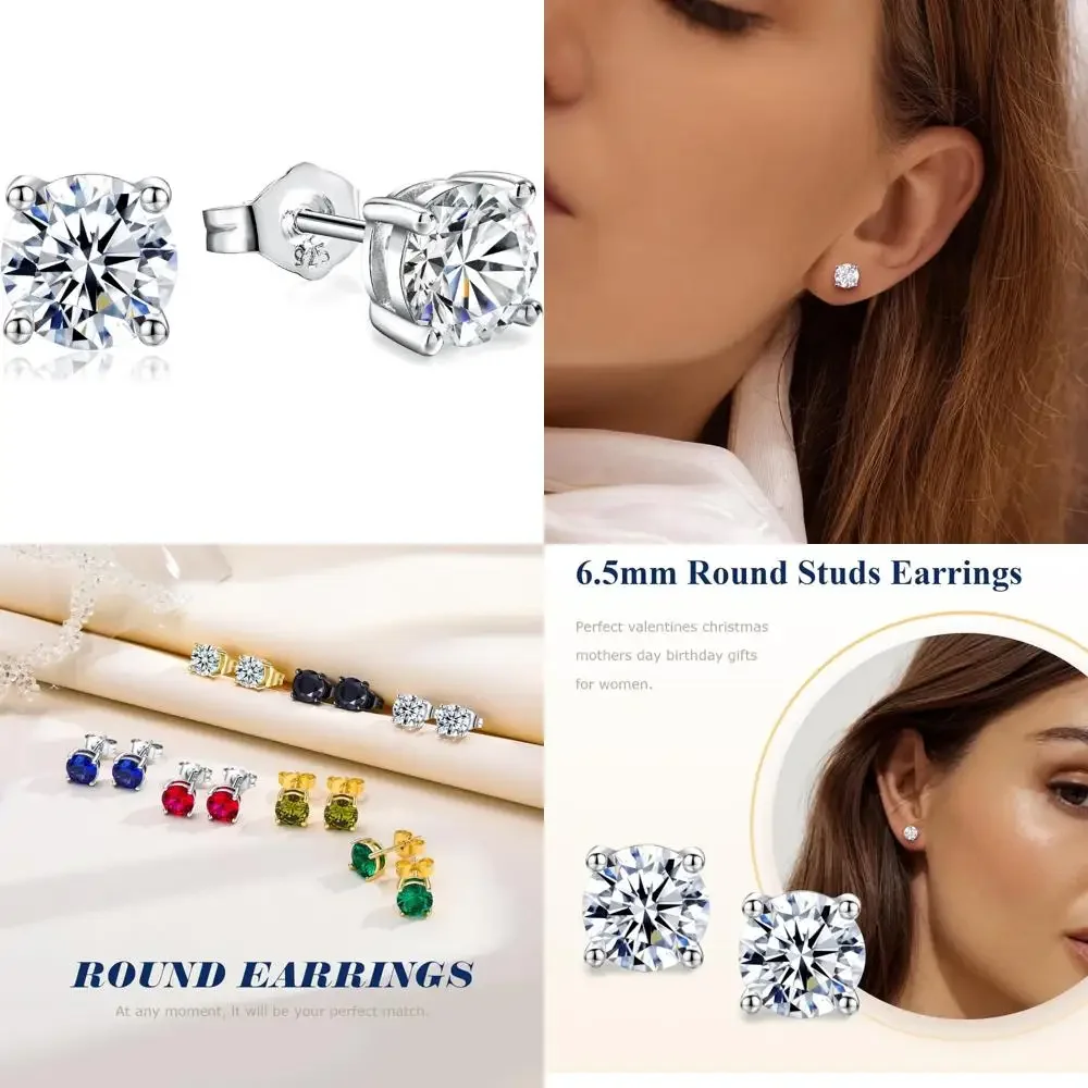 Sterling Silver Hypoallergenic Birthstone Earrings, Dainty 5mm and 6.5mm Round Cut Cubic Zirconia, Moissanite Gemstone Fine Jewe
Sterling Silver Hypoallergenic Birthstone Earrings, Dainty 5mm and 6.5mm Round Cut Cubic Zirconia, Moissanite Gemstone Fine Jewe