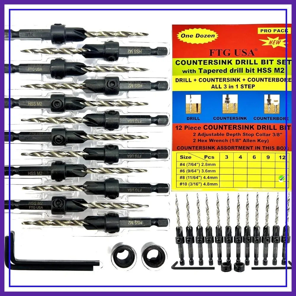 12 Pc #8 (11/64") Countersink Drill Bit Set for Wood with Tapered Drill Bit
12 Pc #8 (11/64") Countersink Drill Bit Set for Wood with Tapered Drill Bit