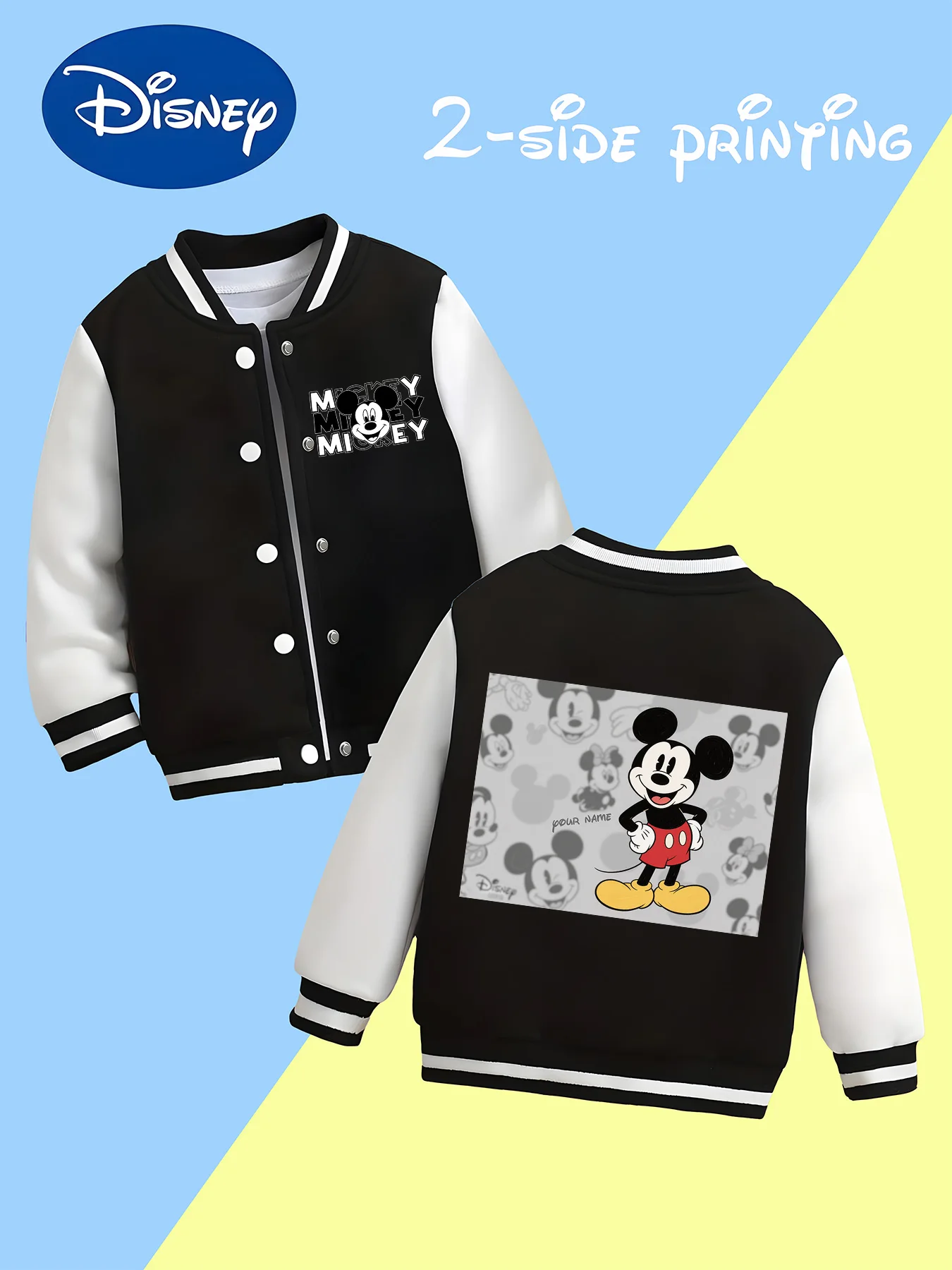 MINISO Disney Mickey Mouse Classic Replica Kids Baseball Jacket - Double-sided retro Mickey Mouse print, eye-catching for nostal 
MINISO Disney Mickey Mouse Classic Replica Kids Baseball Jacket - Double-sided retro Mickey Mouse print, eye-catching for nostal