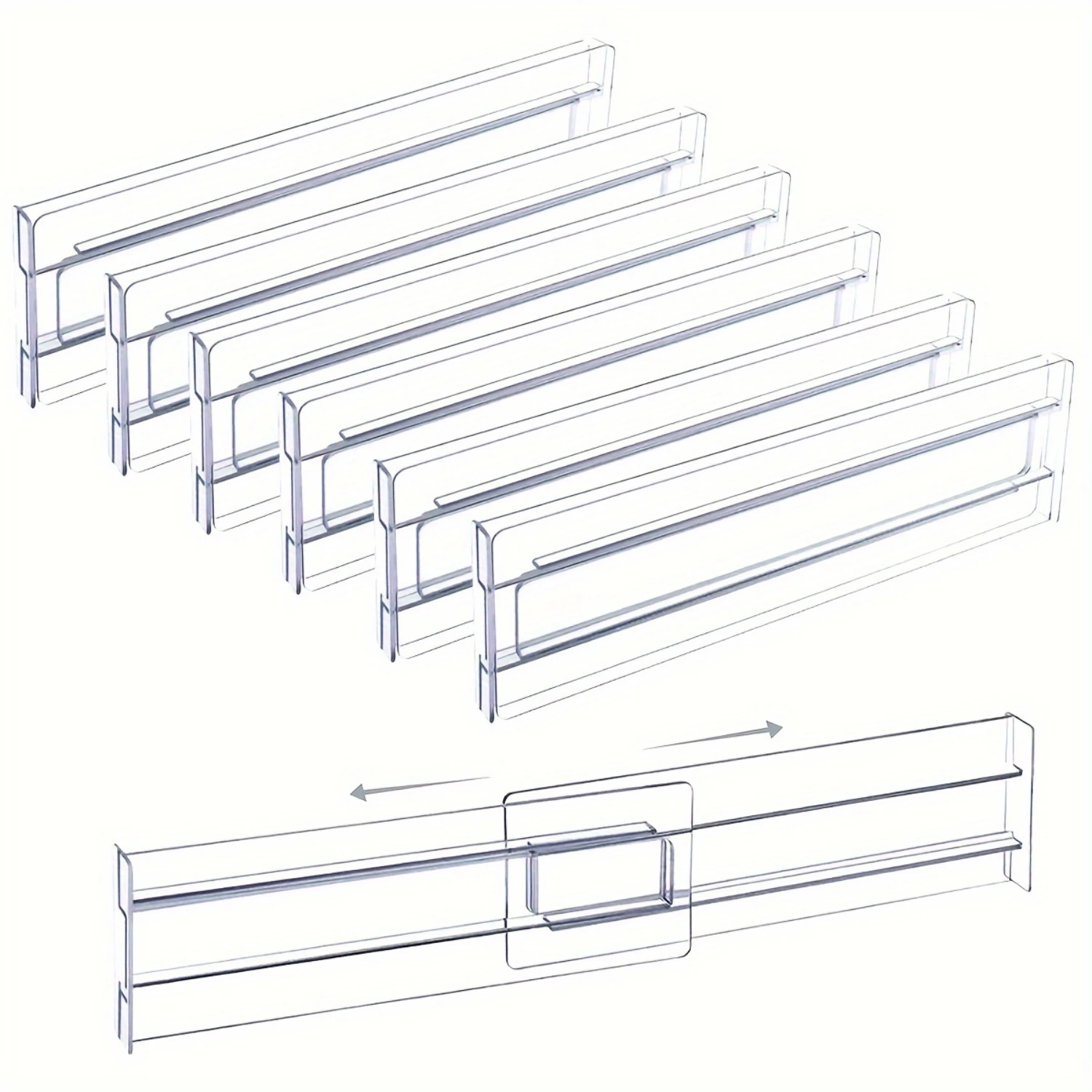 6pcs Clear Adjustable Drawer Dividers for Organizing Clothes, Utensils, and Cosmetics - Expandable and Office Tool
6pcs Clear Adjustable Drawer Dividers for Organizing Clothes, Utensils, and Cosmetics - Expandable and Office Tool