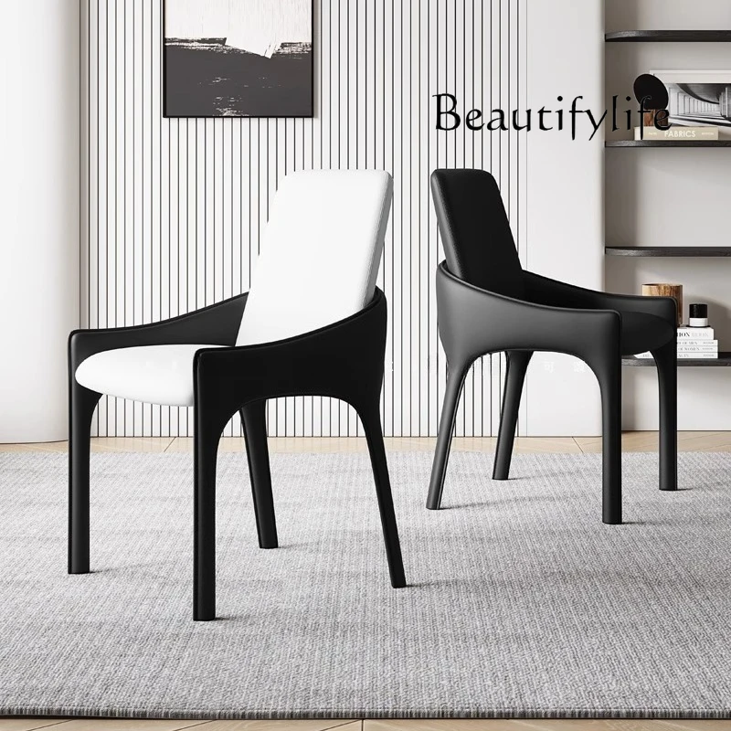 New light luxury high-end Italian minimalist saddle leather home black back chair designer
New light luxury high-end Italian minimalist saddle leather home black back chair designer