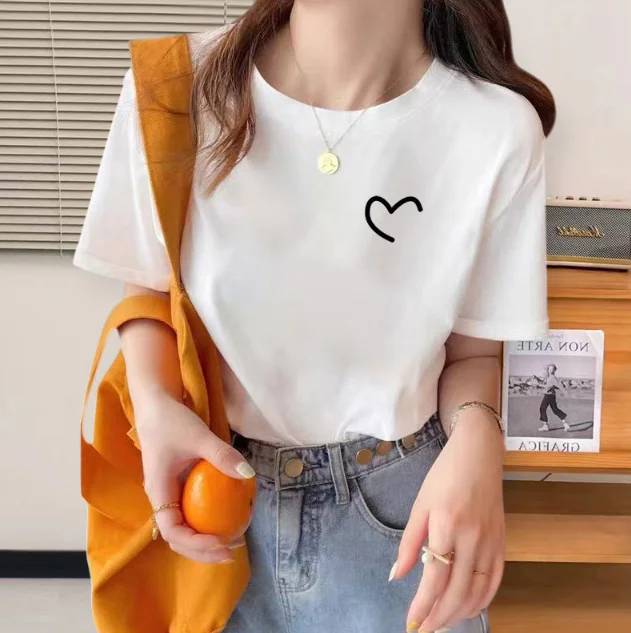 Women's Tee Tops Casual 2024 Summer Fashion Cotton Loose Fit Solid Color Heart Printed Round Neck Short Sleeve T-shirt
Women's Tee Tops Casual 2024 Summer Fashion Cotton Loose Fit Solid Color Heart Printed Round Neck Short Sleeve T-shirt