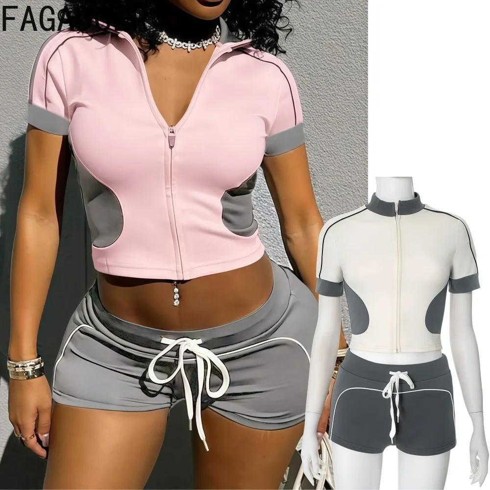FAGADOER Spring New Fashion 2 Piece Sets Woman Outfit Color Block Zip Long Sleeve Crop Tops + Shorts Female Streetwear Clothing
FAGADOER Spring New Fashion 2 Piece Sets Woman Outfit Color Block Zip Long Sleeve Crop Tops + Shorts Female Streetwear Clothing