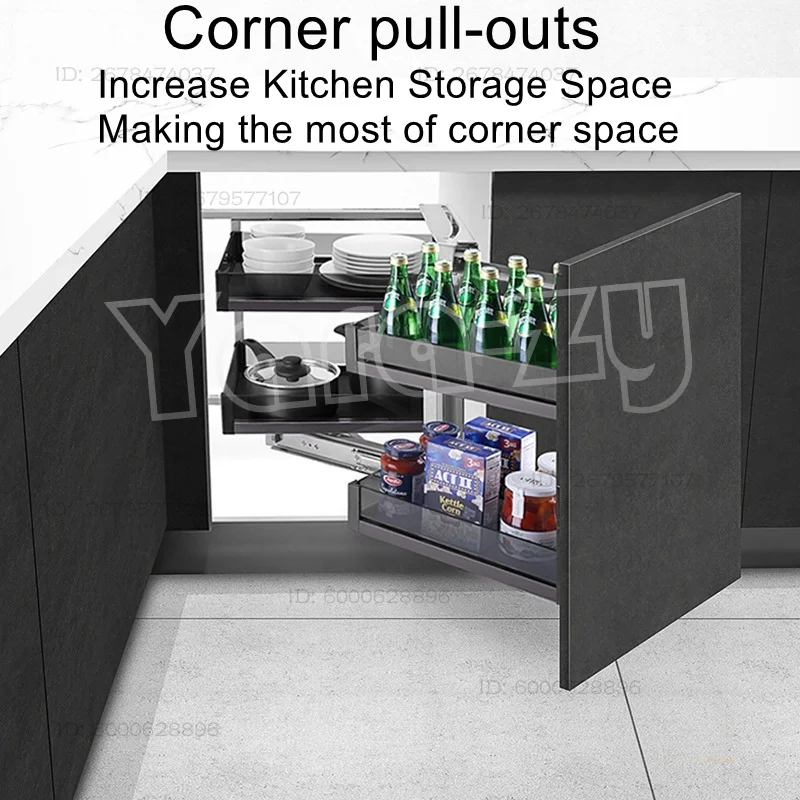 Double layered kitchen cabinet storage rack, semi open corner, small monster basket, storage cabinet, corner basket
Double layered kitchen cabinet storage rack, semi open corner, small monster basket, storage cabinet, corner basket