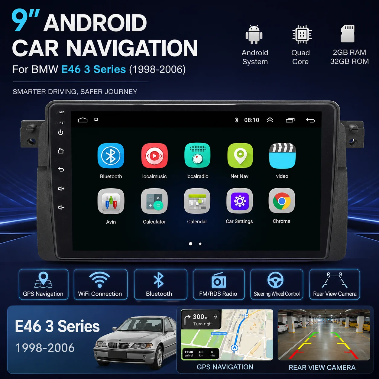 9 Inch Android Car Radio GPS Navigation Compatible with BMW E46 3 Series Multimedia Player WiFi BT Touch Screen Display
9 Inch Android Car Radio GPS Navigation Compatible with BMW E46 3 Series Multimedia Player WiFi BT Touch Screen Display