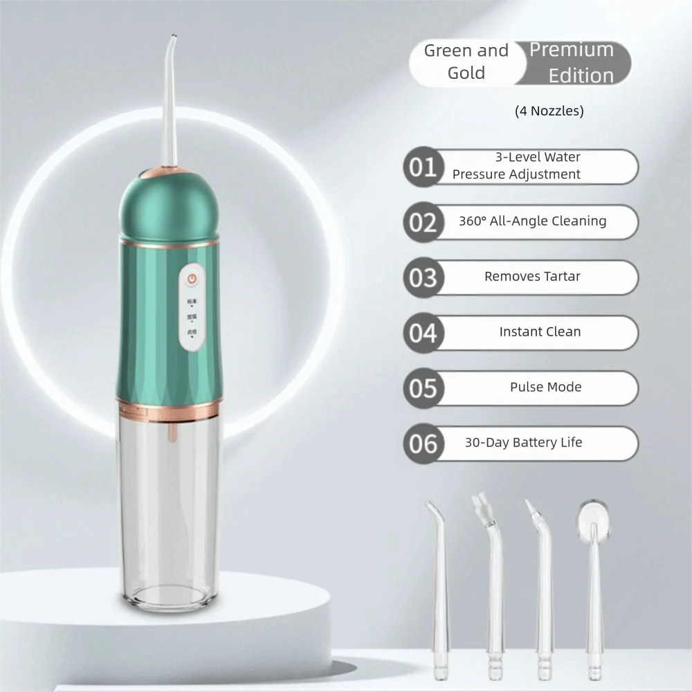 USB Rechargeable Water Flosser 3 Modes 4 Nozzles Oral Irrigator 220ml Capacity IPX7 Waterproof Teeth Cleaner Travel Use
USB Rechargeable Water Flosser 3 Modes 4 Nozzles Oral Irrigator 220ml Capacity IPX7 Waterproof Teeth Cleaner Travel Use