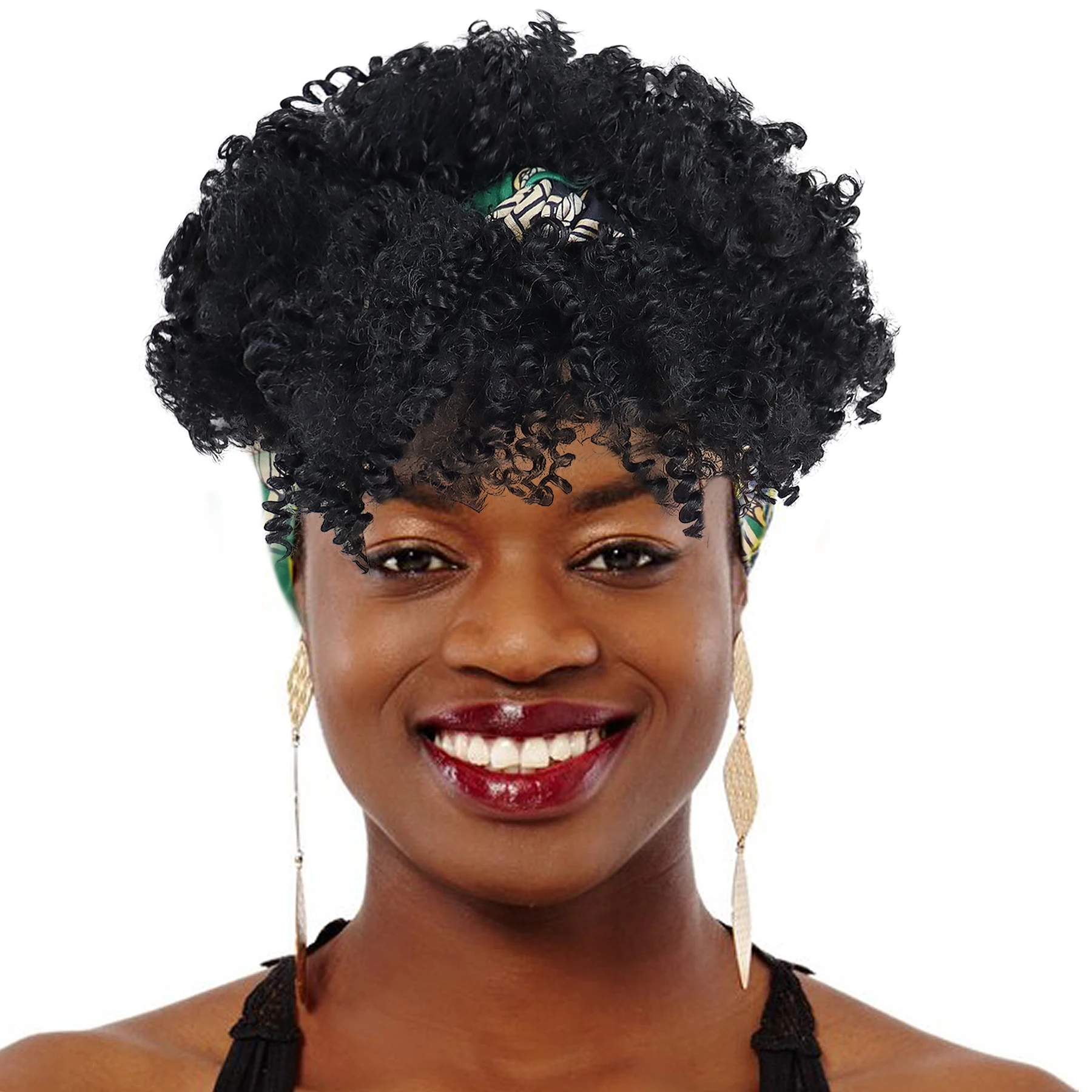 Women's Synthetic Hair Short Afro Curly Headband Wig Soft Black with African Print Turban for Daily Party Cosplay Halloween Wear
Women's Synthetic Hair Short Afro Curly Headband Wig Soft Black with African Print Turban for Daily Party Cosplay Halloween Wear