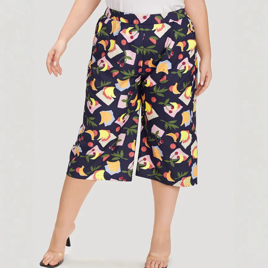 Fruit Printed Diagonal Pocket Elastic Waist Pants, Casual Five Quarter Pants
Fruit Printed Diagonal Pocket Elastic Waist Pants, Casual Five Quarter Pants