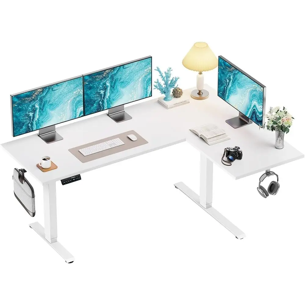 L-Shaped Dual Motor Electric Desk, 71x48 inches, 3 Adjustable Heights, Hooks & Cable Tray, White
L-Shaped Dual Motor Electric Desk, 71x48 inches, 3 Adjustable Heights, Hooks & Cable Tray, White