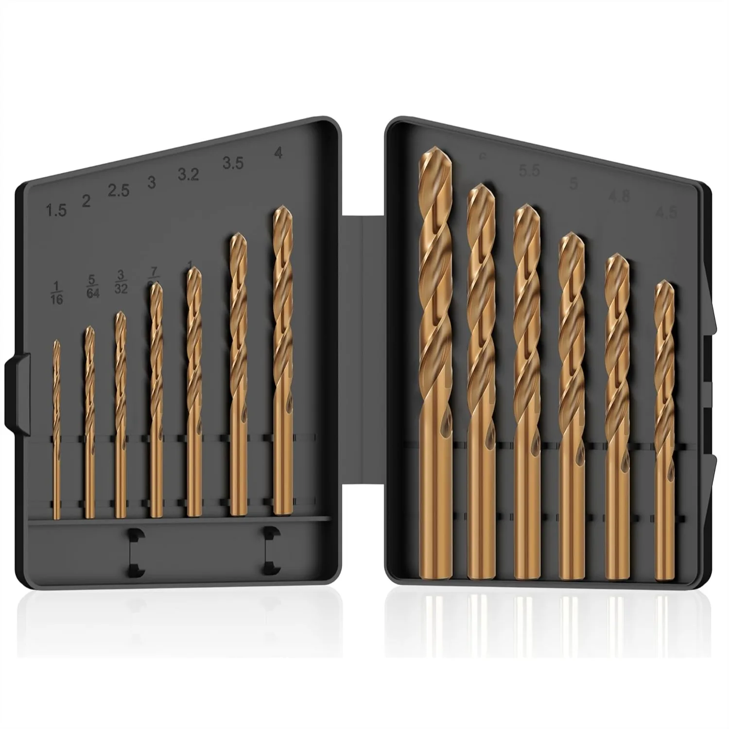 Cobalt Drill Bit Set, 13pcs M35 High Speed Steel for Hardened Metal and Stainless Steel with Indexed Storage Case
Cobalt Drill Bit Set, 13pcs M35 High Speed Steel for Hardened Metal and Stainless Steel with Indexed Storage Case