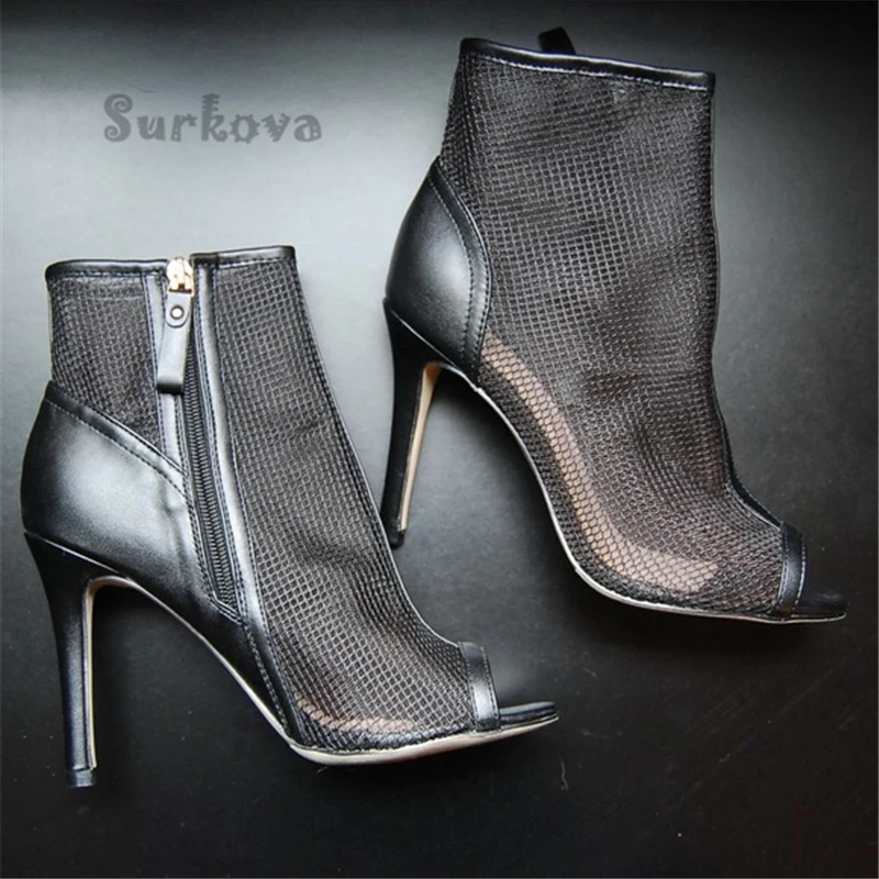 Mesh Black Peep Toe Sandals Fashion Side Zipper Fishing Net High Heels Ankle Boots Retro Sexy Thin Heel Punk Pu Leather Shoes
Mesh Black Peep Toe Sandals Fashion Side Zipper Fishing Net High Heels Ankle Boots Retro Sexy Thin Heel Punk Pu Leather Shoes