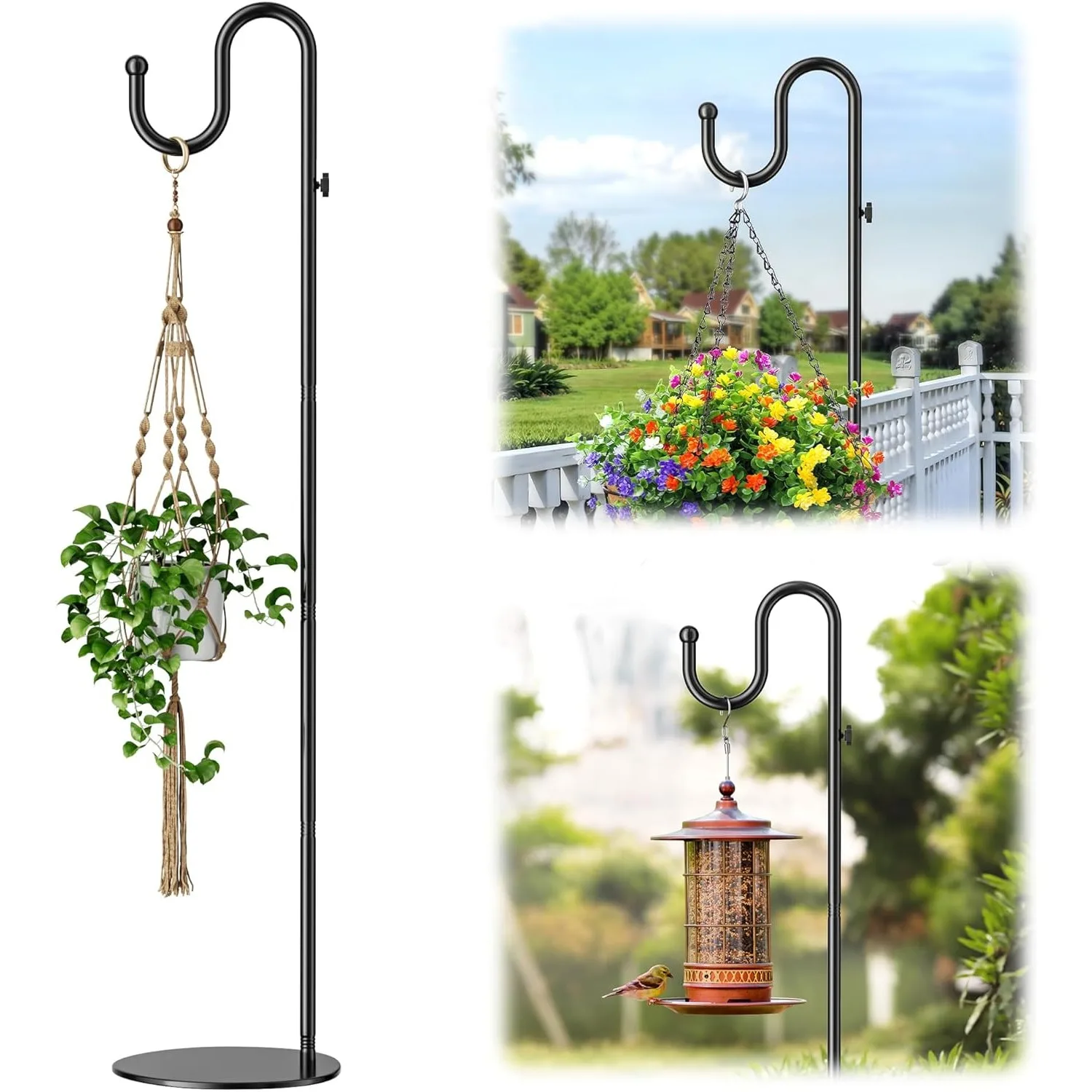 74 inch shepherd hook bracket: hangs wind chimes, bird feeders, plants, lanterns, and flower garlands, can hold up to 20 pounds
74 inch shepherd hook bracket: hangs wind chimes, bird feeders, plants, lanterns, and flower garlands, can hold up to 20 pounds