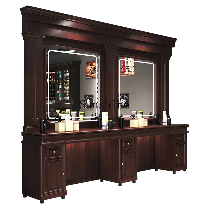 New high-end barber shop, retro mirror table, cabinet, integrated hair salon, men's oil head shop
New high-end barber shop, retro mirror table, cabinet, integrated hair salon, men's oil head shop