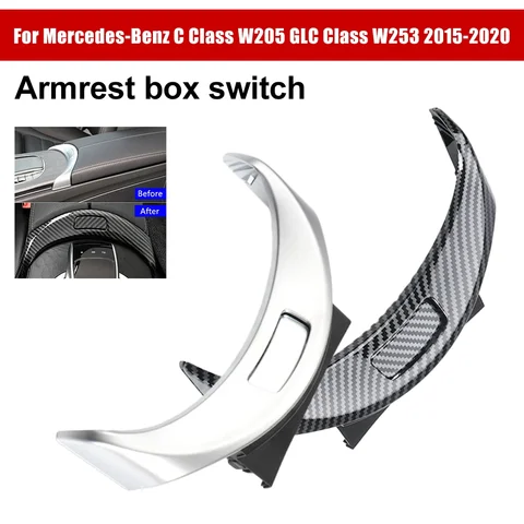 Mercedes Benz Classe C W205 GLC X253 2015-2021 ABS Console centrale Bracciolo Interruttore Pulsante Trim Copertura di ricambio in fibra di carbonio Nero