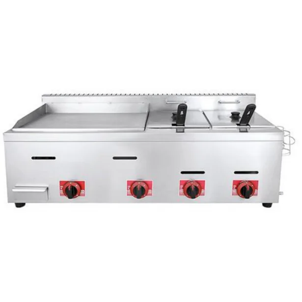 Commercial 2-Tank Deep Fryer & Flat Griddle Gas Combo for Snack Shop
Commercial 2-Tank Deep Fryer & Flat Griddle Gas Combo for Snack Shop