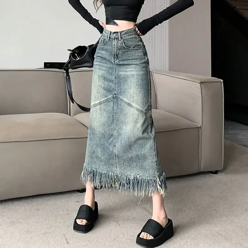 Spring Autumn Fashion Female Tassel Spliced Denim Skirt All-match High Waist Button Vintage Midi Skirts Women's Clothing P159
Spring Autumn Fashion Female Tassel Spliced Denim Skirt All-match High Waist Button Vintage Midi Skirts Women's Clothing P159