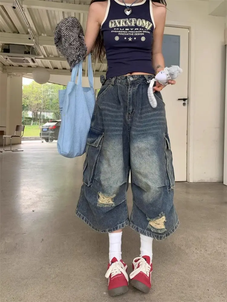 High Waist Retro Blue Washed Denim Shorts Women Summer Harajuku Vintage High Street Loose Y2K Streetwear Wide Leg Pants
High Waist Retro Blue Washed Denim Shorts Women Summer Harajuku Vintage High Street Loose Y2K Streetwear Wide Leg Pants