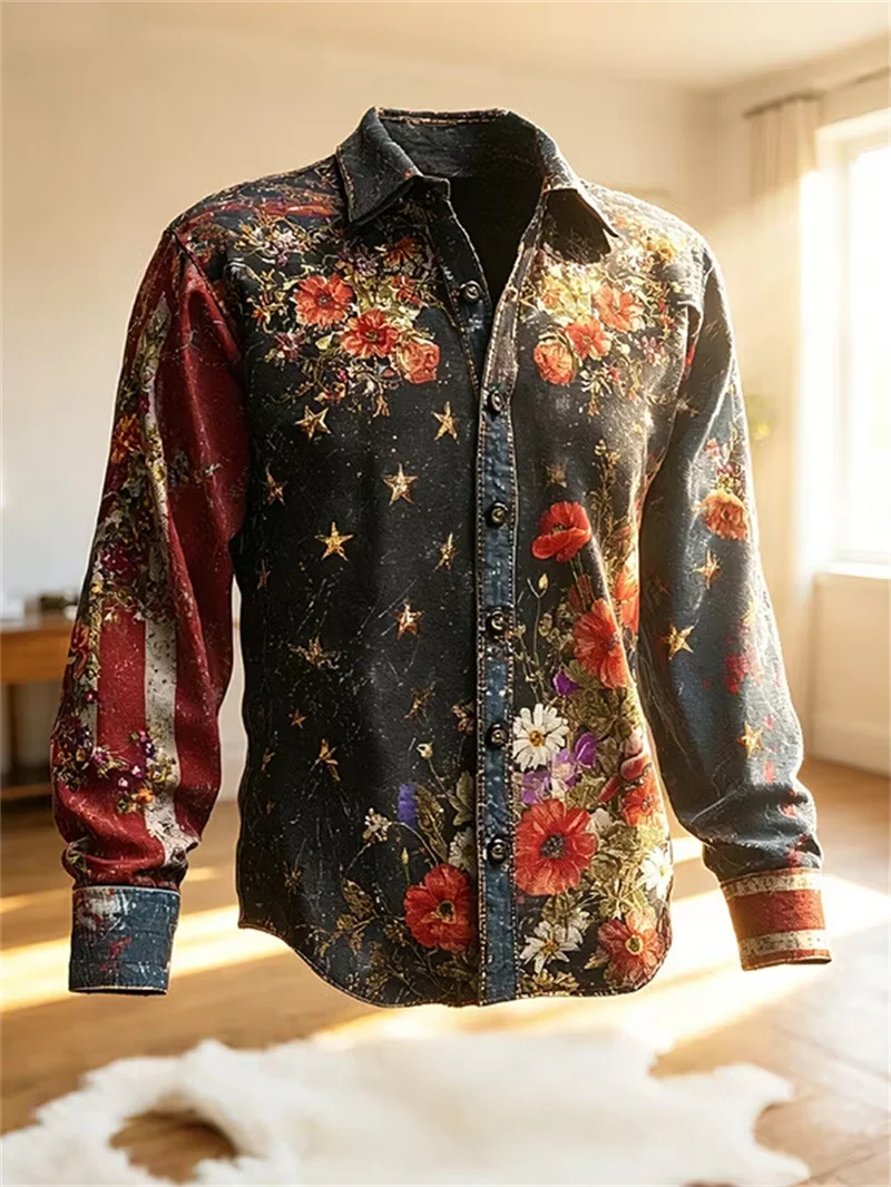 New retro vintage floral star patchwork 3D printed pattern men's long sleeved shirt Bohemian casual shirt
New retro vintage floral star patchwork 3D printed pattern men's long sleeved shirt Bohemian casual shirt