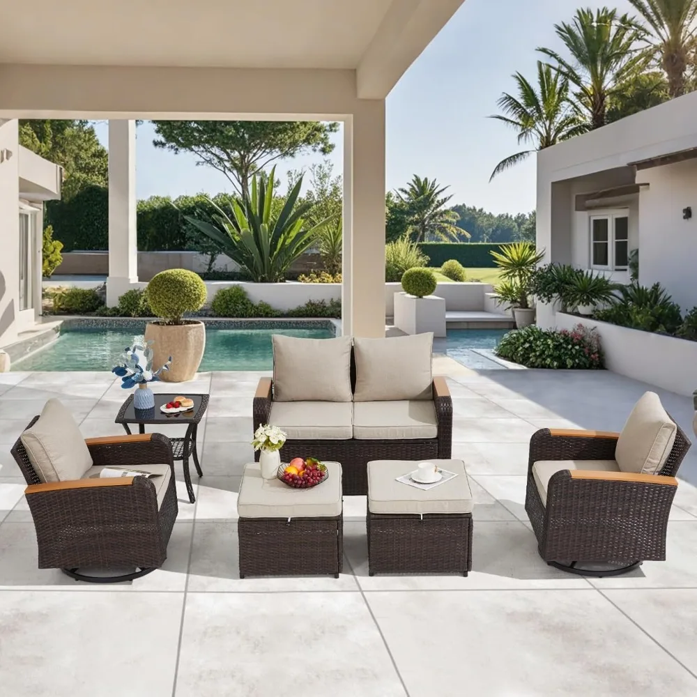 6 Pieces Outdoor Furniture Set with Swivel Chairs, Wicker Patio Furniture for Porch Deck Bistro Lawn Garden Backyard Poolside-Kh
6 Pieces Outdoor Furniture Set with Swivel Chairs, Wicker Patio Furniture for Porch Deck Bistro Lawn Garden Backyard Poolside-Kh