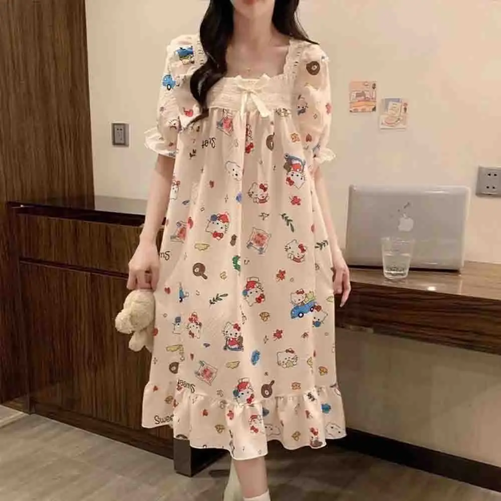 Ladies' Cartoon Pajamas Hello Kitties Summer Girls' Nightgown Loose Fitting Home Clothes Sweet Casual Simple Fashion Printkawaii
Ladies' Cartoon Pajamas Hello Kitties Summer Girls' Nightgown Loose Fitting Home Clothes Sweet Casual Simple Fashion Printkawaii