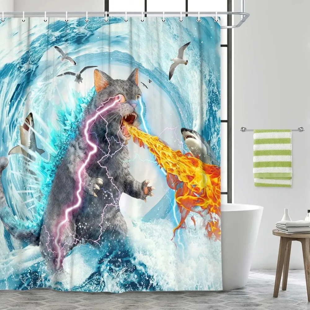 Забавная занавеска для душа с котиками, милый и веселый дизайн с синими волнами, животными, акулами и морской тематикой, декор для детской ванной комнаты, водонепроницаемая полиэстеровая ткань
Забавная занавеска для душа с котиками, милый и веселый дизайн с синими волнами, животными, акулами и морской тематикой, декор для детской ванной комнаты, водонепроницаемая полиэстеровая ткань