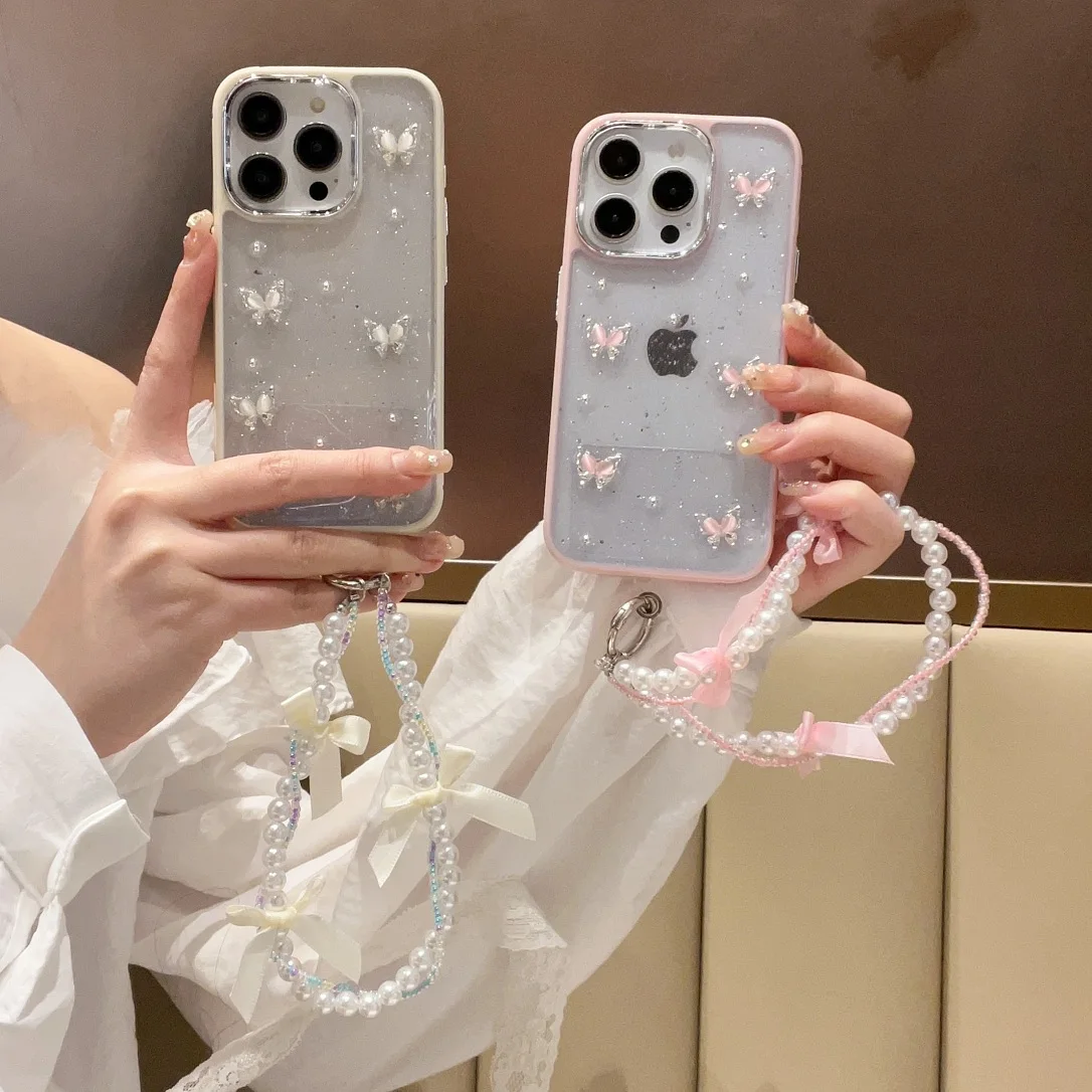Luxury Full Screen Little Butterfly Glitter Case For iPhone 13 14 15 16 Pro Max Plus Phone Cover With Hanging Pearl Bracelet
Luxury Full Screen Little Butterfly Glitter Case For iPhone 13 14 15 16 Pro Max Plus Phone Cover With Hanging Pearl Bracelet