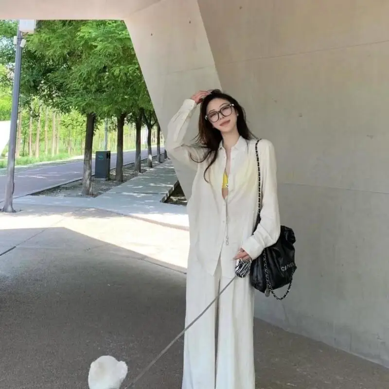 Women's White Two Piece Set Loose Button Down Shirt & Wide Leg Pants Casual High Street Outfit Summer Beach Vacation Lounge Wear
Women's White Two Piece Set Loose Button Down Shirt & Wide Leg Pants Casual High Street Outfit Summer Beach Vacation Lounge Wear