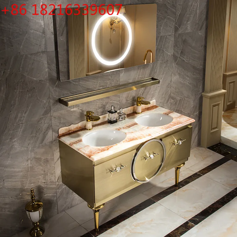 Light luxury stainless steel bathroom cabinet combination custom bathroom washbasin wabi sandy wind gold
Light luxury stainless steel bathroom cabinet combination custom bathroom washbasin wabi sandy wind gold