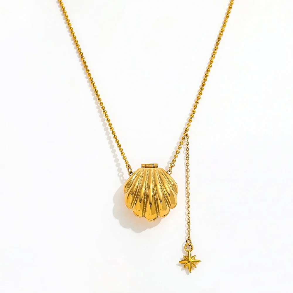 Joolim Jewelry PVD Wholesale Fashion Dainty Shell Bag Opening Star Pendant Sweater Chain Stainless Steel Necklace for Women
Joolim Jewelry PVD Wholesale Fashion Dainty Shell Bag Opening Star Pendant Sweater Chain Stainless Steel Necklace for Women