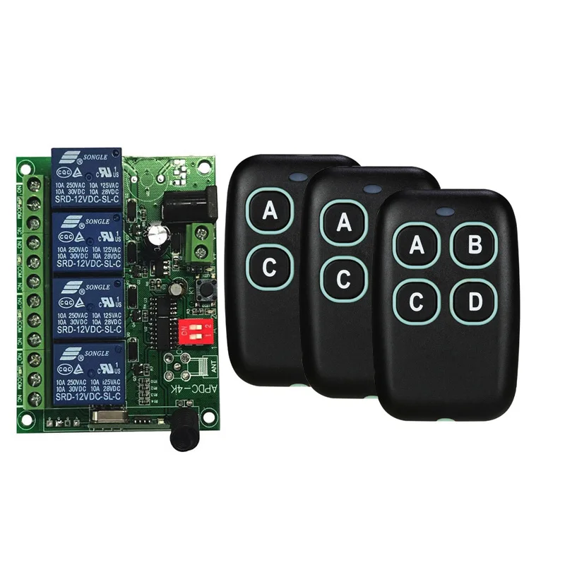 DC 12V 24V 10A 4 channel relay switch RF Wireless Remote Control switch Transmitter 433mhz Fan/Motor Electric cars
DC 12V 24V 10A 4 channel relay switch RF Wireless Remote Control switch Transmitter 433mhz Fan/Motor Electric cars