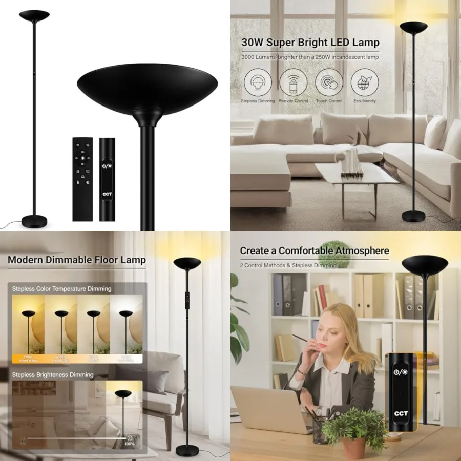 Dimmable Floor Lamp, 30W 3000LM Super Bright LED Torchiere Standing Lamp with Remote and Touch Control, 71 in Tall Pole Sky Mod
Dimmable Floor Lamp, 30W 3000LM Super Bright LED Torchiere Standing Lamp with Remote and Touch Control, 71 in Tall Pole Sky Mod