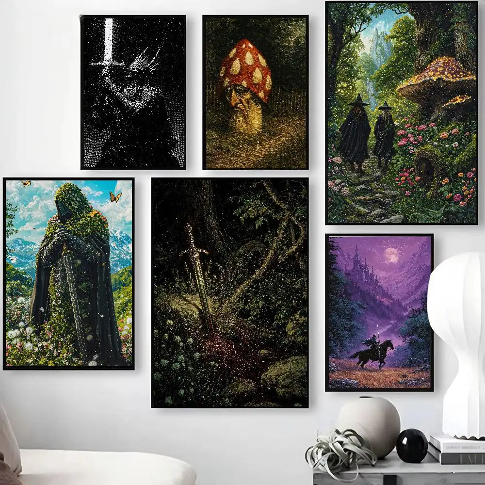 Dark Fantasy Medieval Forest Poster, Giant Mushroom Moss Statue Knight Mystic Wilderness Wall Art for Game Room Bedroom Decor
Dark Fantasy Medieval Forest Poster, Giant Mushroom Moss Statue Knight Mystic Wilderness Wall Art for Game Room Bedroom Decor