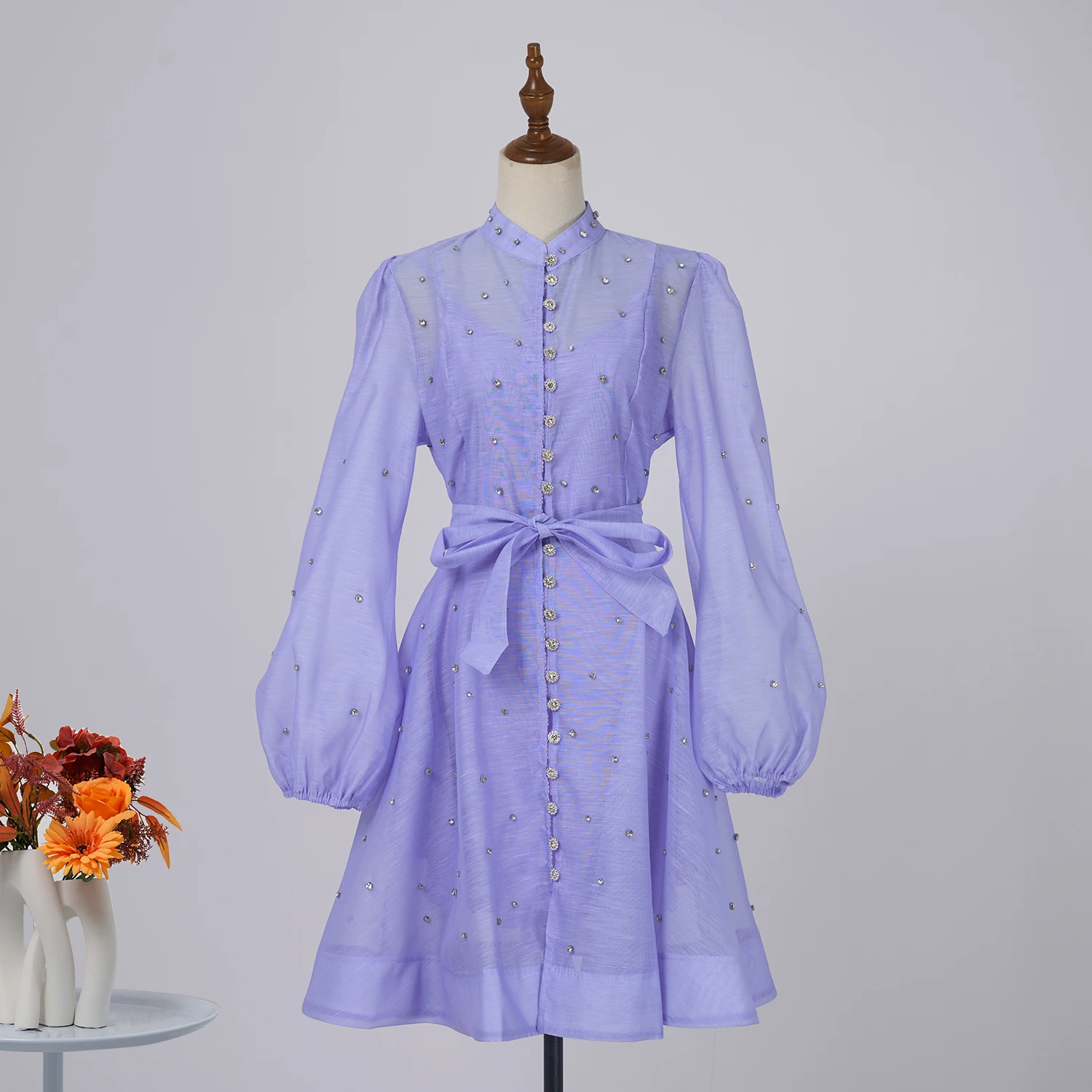 Elegant Solid Patchwork Chic Dress For Women Stand Collar Long Sleeve High Waist Beaded Diamond Buttons Belt Lace Up Vestido
Elegant Solid Patchwork Chic Dress For Women Stand Collar Long Sleeve High Waist Beaded Diamond Buttons Belt Lace Up Vestido