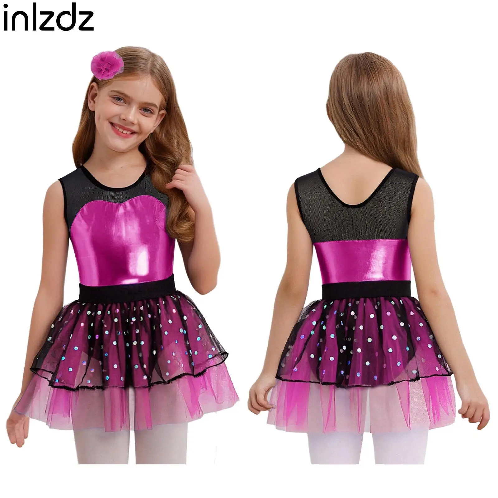 Children Girls Ballet Dance Figure Skating Performance Costume Dress Sheer Mesh Metallic Bodice Tulle Tutu Dress with Headwear
Children Girls Ballet Dance Figure Skating Performance Costume Dress Sheer Mesh Metallic Bodice Tulle Tutu Dress with Headwear