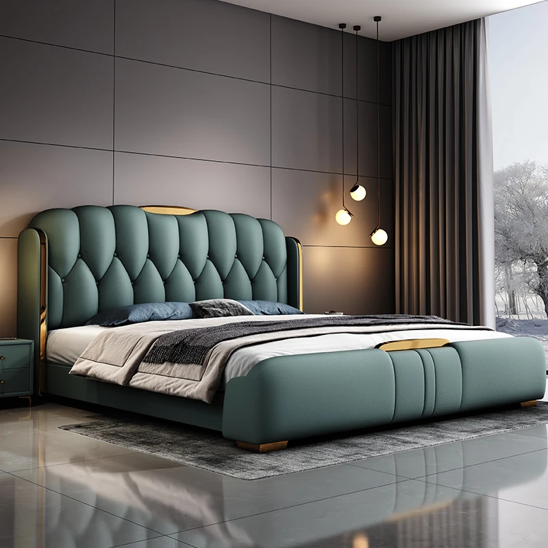 Luxury Home Bedroom Furniture Wholesale Modern Gold Metal Wooden Bed with King Leather Headboard and Linens
Luxury Home Bedroom Furniture Wholesale Modern Gold Metal Wooden Bed with King Leather Headboard and Linens