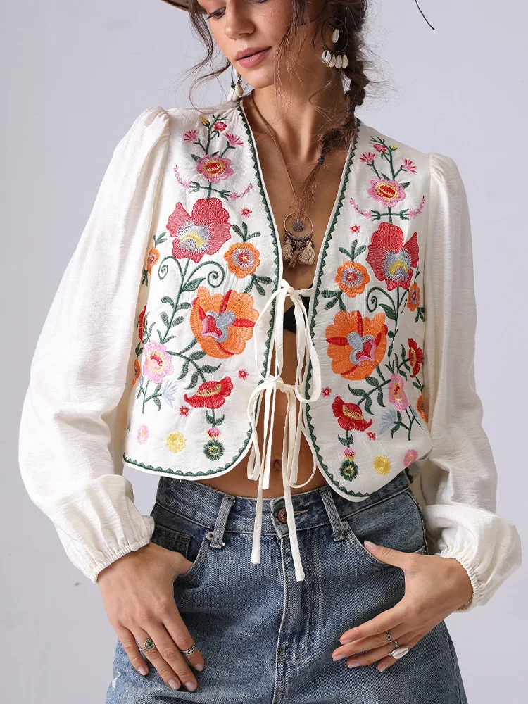 2025 Spring And Summer French Flower Embroidered Tops Open-Cloth Lace-Up Women's Shirt Casual Beach Vacation Cardigan Tops
2025 Spring And Summer French Flower Embroidered Tops Open-Cloth Lace-Up Women's Shirt Casual Beach Vacation Cardigan Tops