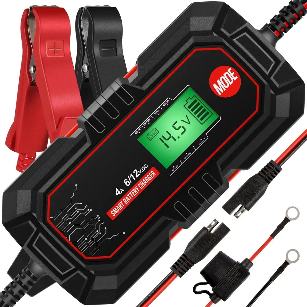 4A Battery, 6V and 12V Smart Trickle, 10-Stages 14.6V Automatic Battery Maintainer for Car, Motorcycle, Lawn Mower, Boat, Marine
4A Battery, 6V and 12V Smart Trickle, 10-Stages 14.6V Automatic Battery Maintainer for Car, Motorcycle, Lawn Mower, Boat, Marine
