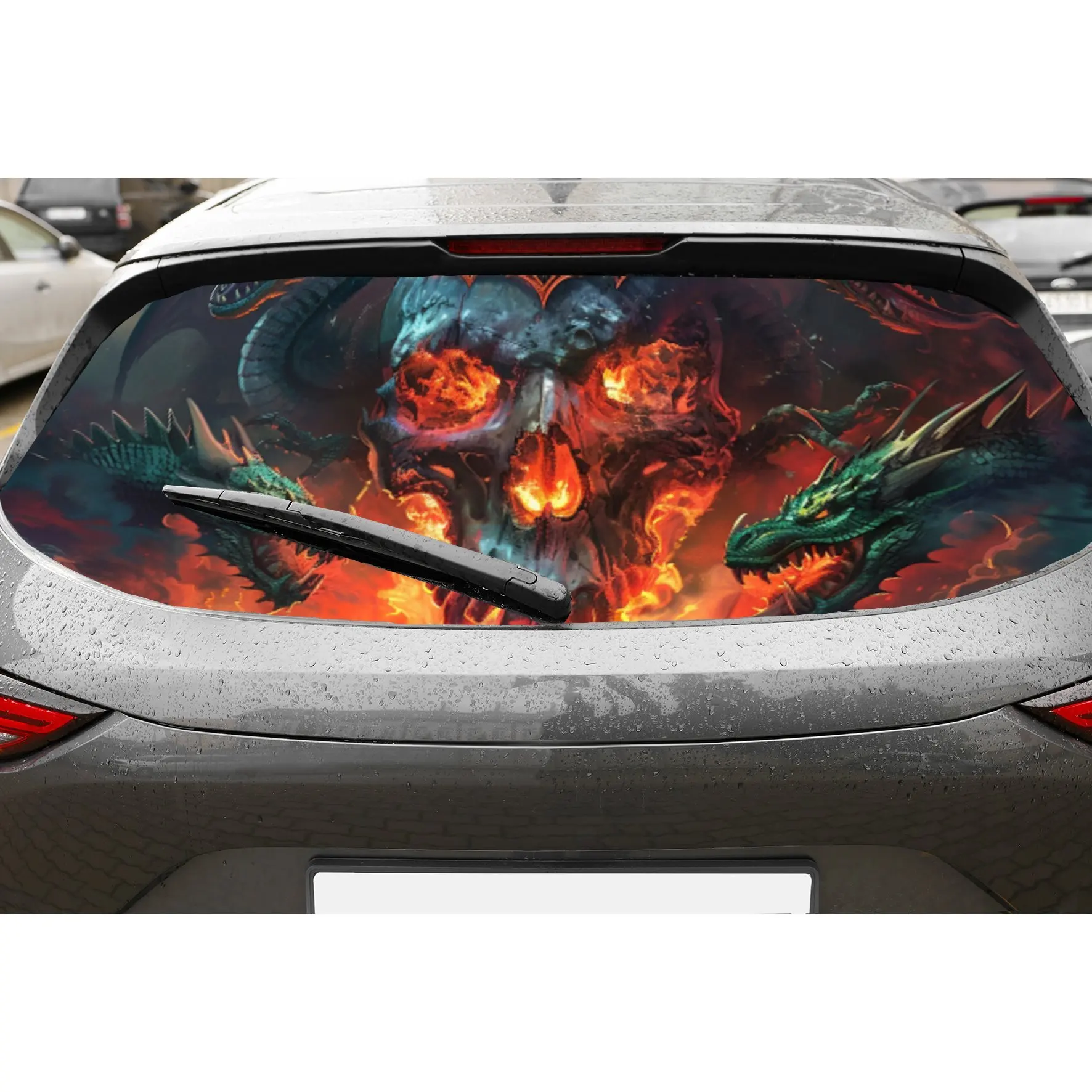 Flame Skull and Dragons PVC Perforated Car Vinyl Wraps, Privacy Enhancing Design for Rear Window, Car Rear Windshield Sticker fo
Flame Skull and Dragons PVC Perforated Car Vinyl Wraps, Privacy Enhancing Design for Rear Window, Car Rear Windshield Sticker fo