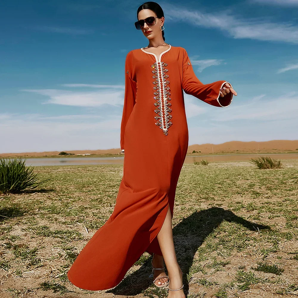 Women Abaya Elegant Turkey Islamic Caftan Robe Handmade Diamond-encrusted Dress Muslim Dress Dubai Holiday Ladies Arabic Robe
Women Abaya Elegant Turkey Islamic Caftan Robe Handmade Diamond-encrusted Dress Muslim Dress Dubai Holiday Ladies Arabic Robe