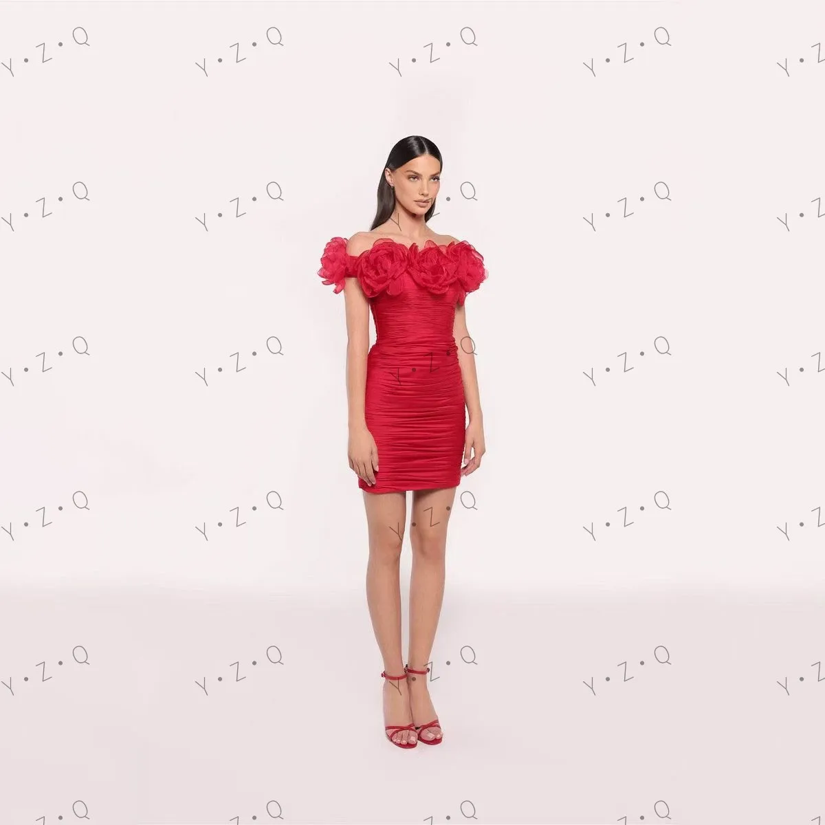 New Red Satin Formal Gown Off Shoulder 3D Floral Wedding Party Dress Sheath Mini Length Flowers Wrap Around the Shoulders Prom
New Red Satin Formal Gown Off Shoulder 3D Floral Wedding Party Dress Sheath Mini Length Flowers Wrap Around the Shoulders Prom