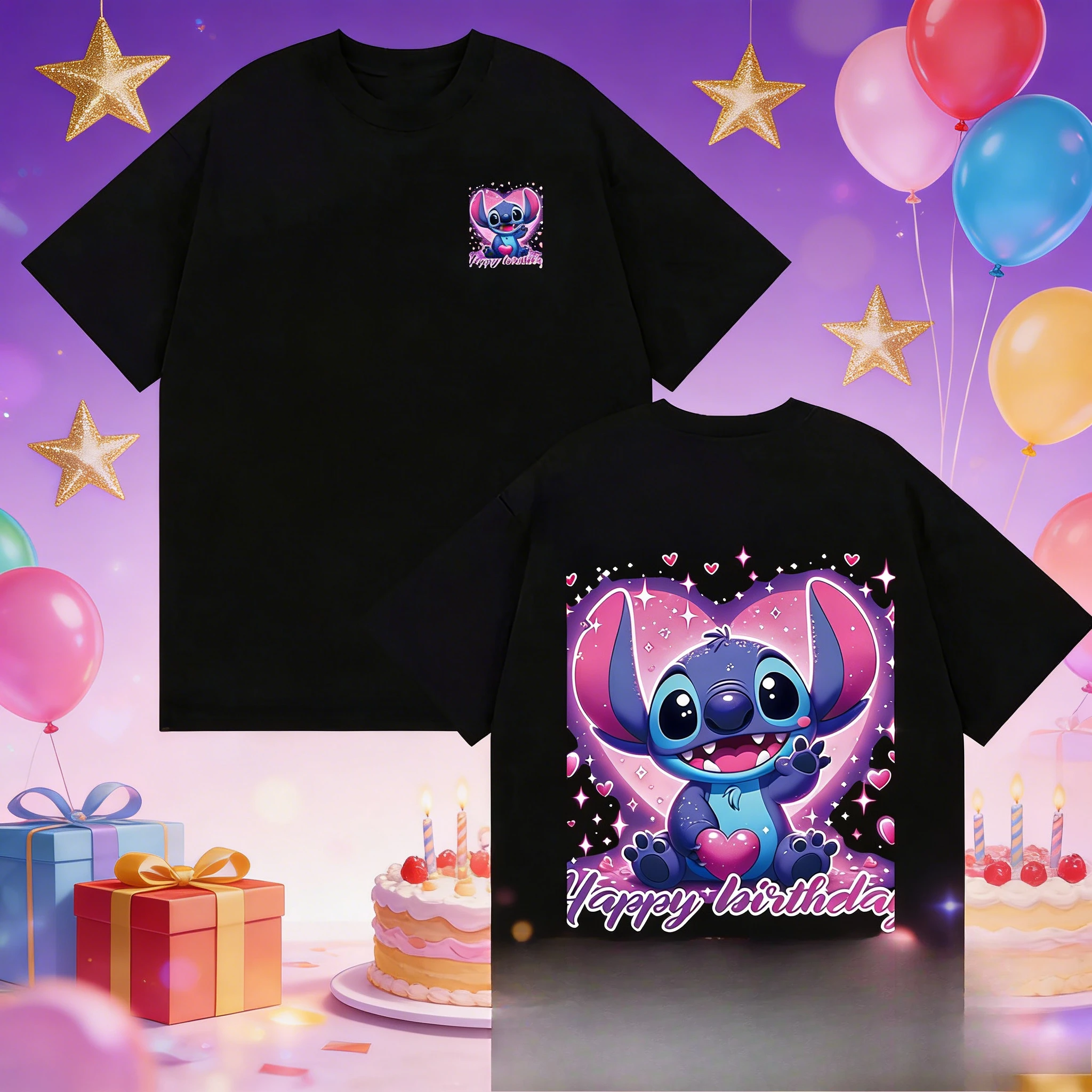 Disney Summer Star Baby Stitch Birthday Theme 100% Pure Cotton Printed T-shirt for Men and Women Casual Loose and Breathable Top
Disney Summer Star Baby Stitch Birthday Theme 100% Pure Cotton Printed T-shirt for Men and Women Casual Loose and Breathable Top