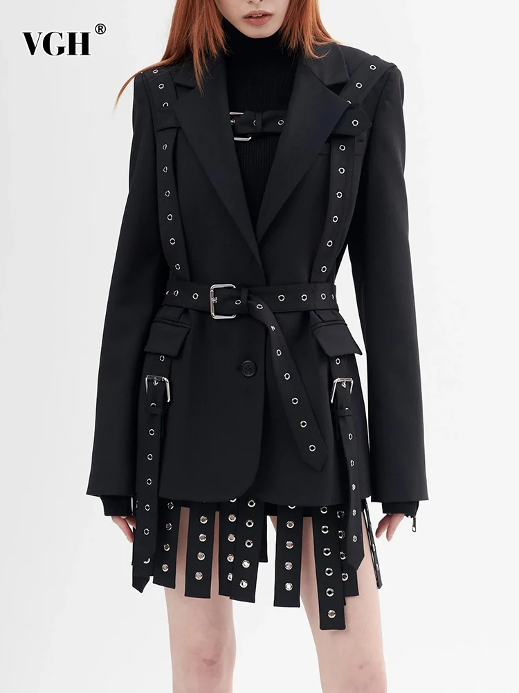 VGH Solid Patchwork Belt Streetwear Blazers For Women Notched Collar Long Sleeve Spliced Button Casual Blazer Female Fashion New
VGH Solid Patchwork Belt Streetwear Blazers For Women Notched Collar Long Sleeve Spliced Button Casual Blazer Female Fashion New