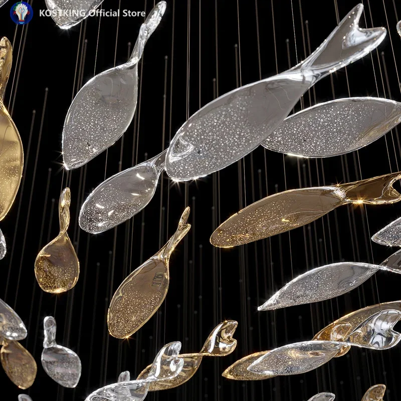 Modern Style Custom Designed Fish Shaped Decorative Hanging Light Glass LED Chandelier Pendant Light For Hotel Villa
Modern Style Custom Designed Fish Shaped Decorative Hanging Light Glass LED Chandelier Pendant Light For Hotel Villa