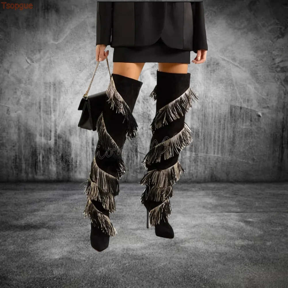 Black Tassels Decor Pointed Toe Boots Stilettos High Heels High Heel Shoes for Women Fashion Heels 2025 New Zapatos Para Mujere
Black Tassels Decor Pointed Toe Boots Stilettos High Heels High Heel Shoes for Women Fashion Heels 2025 New Zapatos Para Mujere