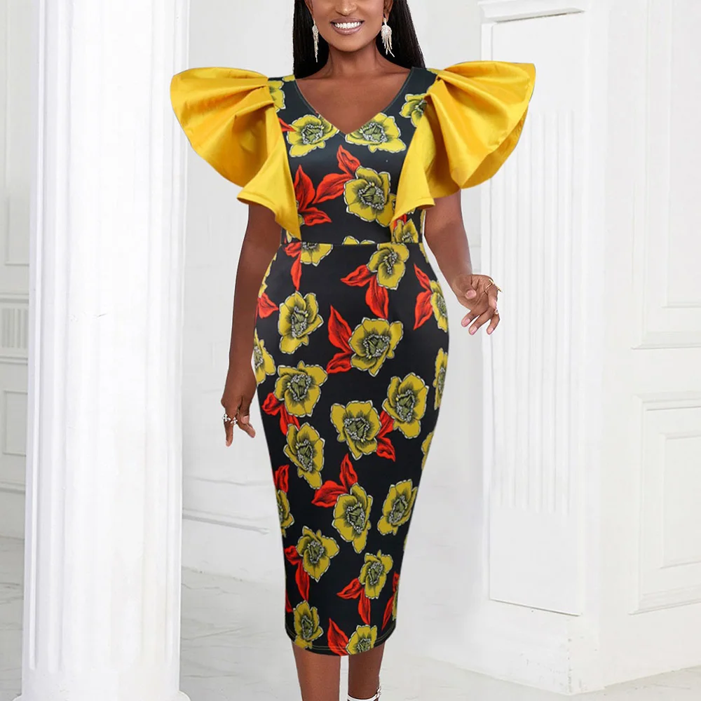 Elegant Dresses for Women Printed V Neck Flare Sleeve Sheath Package Hips Mid Calf Luxury Birthday Party Dinner Vestidos Mujer
Elegant Dresses for Women Printed V Neck Flare Sleeve Sheath Package Hips Mid Calf Luxury Birthday Party Dinner Vestidos Mujer