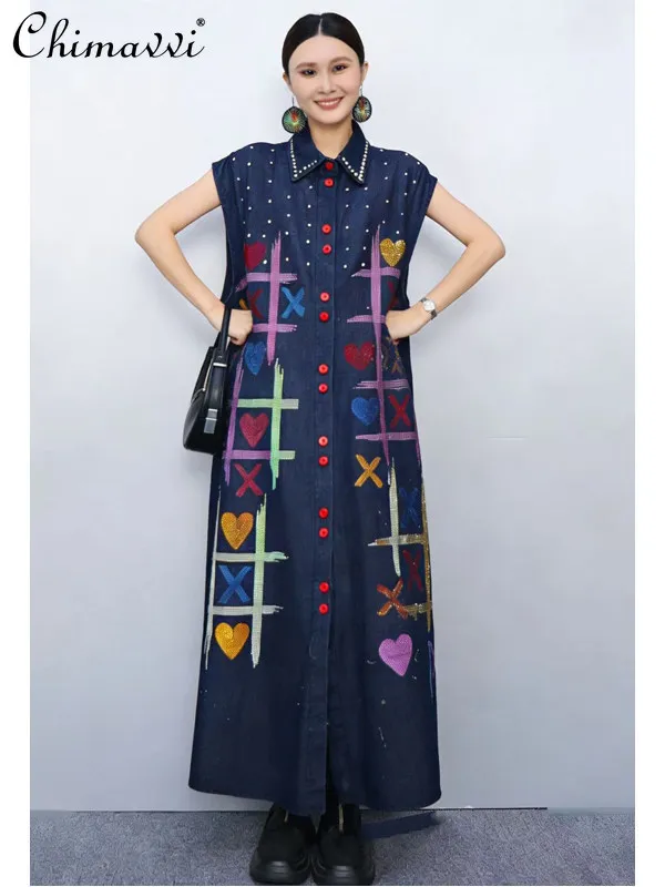 Fashion Graffiti Print Denim Maxi Dress 2026 Summer New Women's Heavily Embellished Beaded Button-up Loose Fit Long Dress
Fashion Graffiti Print Denim Maxi Dress 2026 Summer New Women's Heavily Embellished Beaded Button-up Loose Fit Long Dress