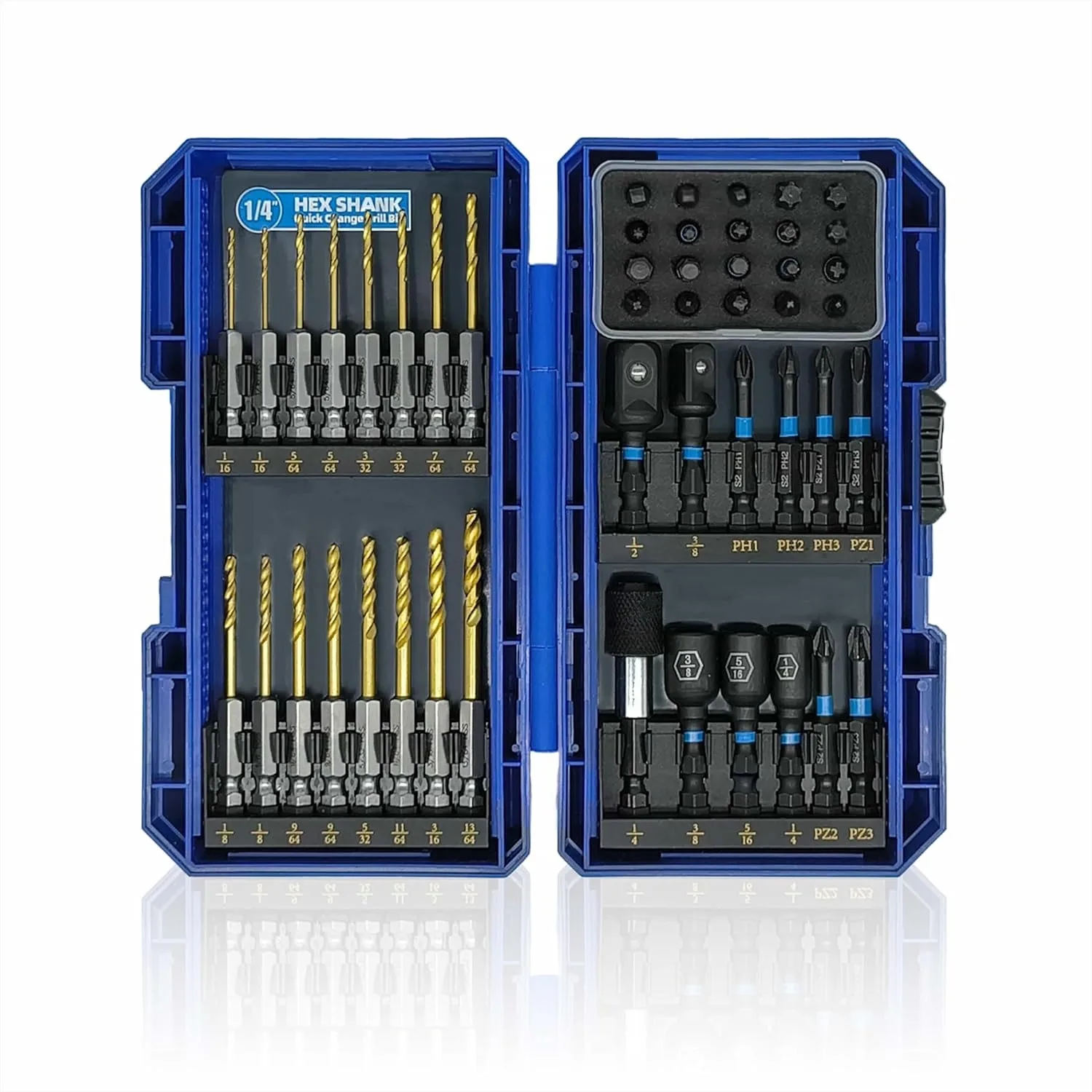 48PCS Impact Screwdriver Bit and Drill Bit Set for Wood Metal Drilling & Screw Driving, Full Combo Kit in Carrying Case
48PCS Impact Screwdriver Bit and Drill Bit Set for Wood Metal Drilling & Screw Driving, Full Combo Kit in Carrying Case