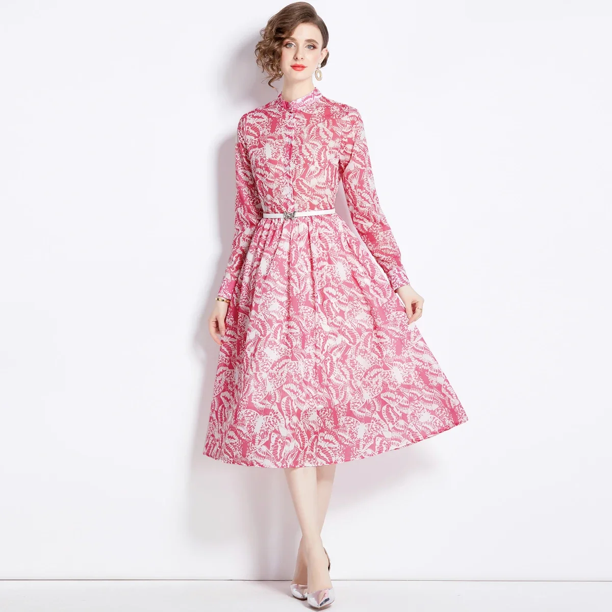 2024 Spring/Summer New Printed Butterfly Long Sleeved Belt Slim Fit Dress Pink Skirt
2024 Spring/Summer New Printed Butterfly Long Sleeved Belt Slim Fit Dress Pink Skirt